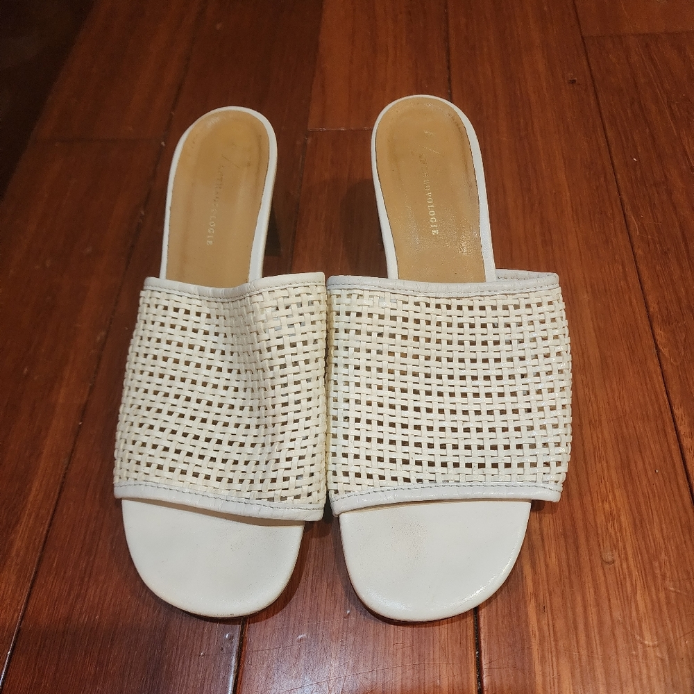 Anthropologie white woven block heel mule sandals EUC US 9/EUR 40